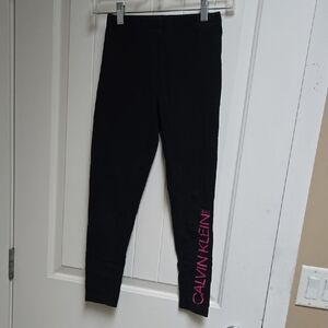 Calvin Klein Kids Black Leggings with Pink Logo Large 10/12